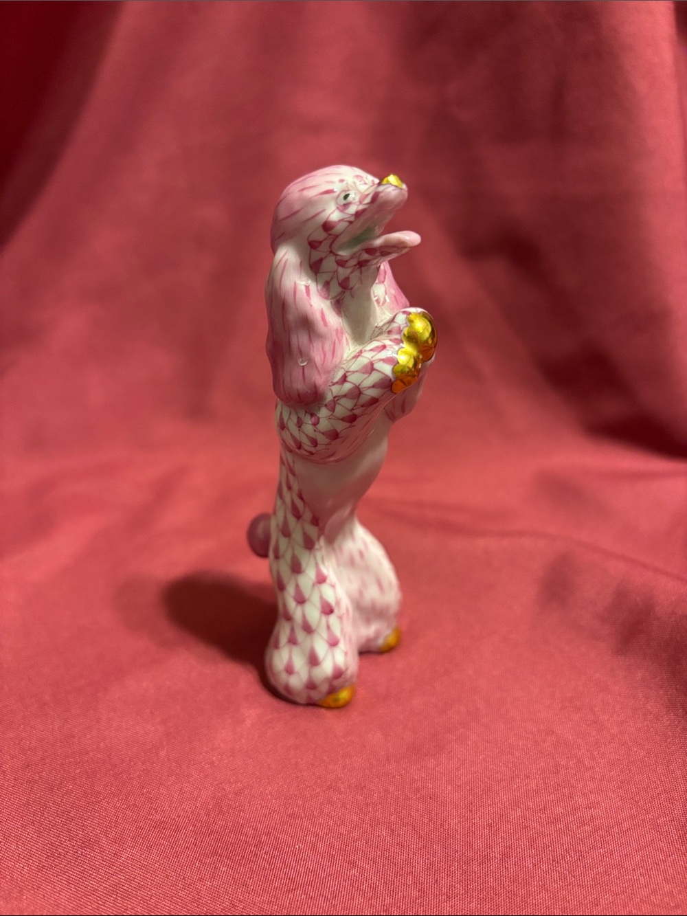 Herend Pink and Gold Porcelain Poodle Figurine